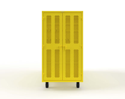 Extreme Duty Mobile Rigging Cabinet with 2 sets of 2 Ventilated Sliding Doors and 2 sets of 2 Ventilated Swing Doors with Short and Long Hangers  - 122 in. W x 50 in. D x 100 in. H - 10.27.6-4V-500-2SLD-2ED-40SH-16LH-FLP-CA-1021