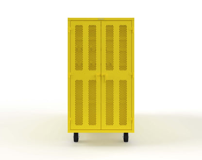 Extreme Duty Mobile Rigging Cabinet with 2 sets of 2 Ventilated Sliding Doors and 2 sets of 2 Ventilated Swing Doors with Short and Long Hangers - 122 in. W x 50 in. D x 100 in. H - 10.27.6-4V-500-2SLD-2ED-40SH-16LH-FLP-CA-1023