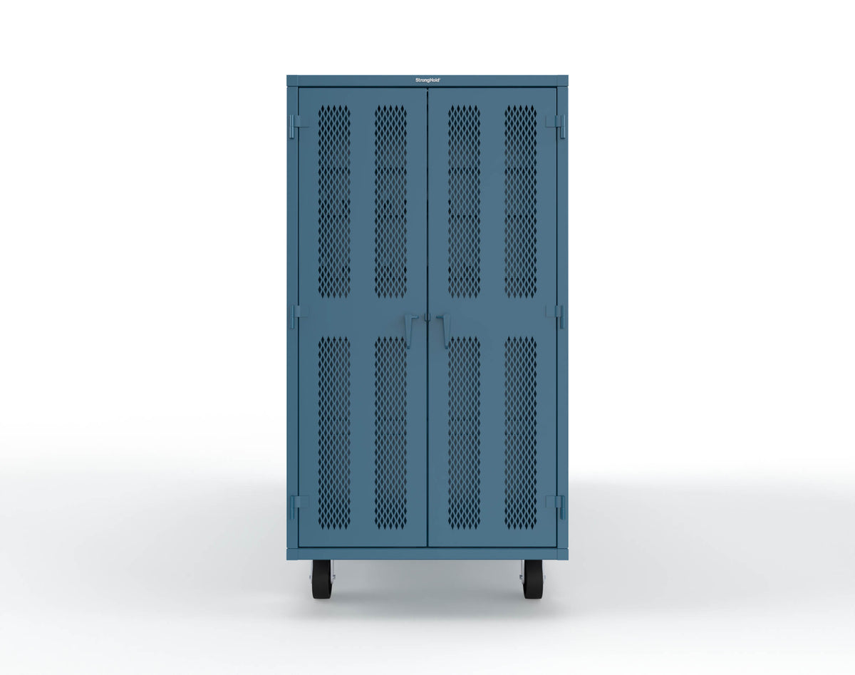 Extreme Duty Mobile Rigging Cabinet with 2 sets of 2 Ventilated Sliding Doors and 2 sets of 2 Ventilated Swing Doors with Short and Long Hangers - 122 in. W x 50 in. D x 100 in. H - 10.27.6-4V-500-2SLD-2ED-40SH-16LH-FLP-CA-5010