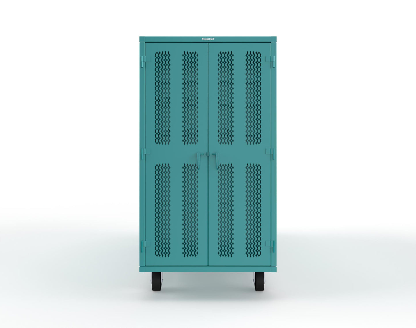 Extreme Duty Mobile Rigging Cabinet with 2 sets of 2 Ventilated Sliding Doors and 2 sets of 2 Ventilated Swing Doors with Short and Long Hangers  - 122 in. W x 50 in. D x 100 in. H - 10.27.6-4V-500-2SLD-2ED-40SH-16LH-FLP-CA-5021