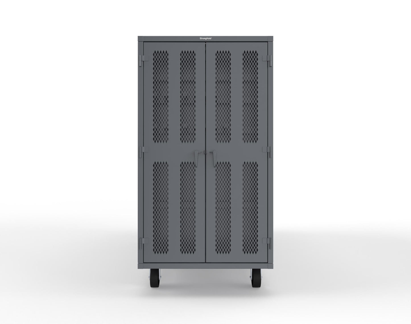 Extreme Duty Mobile Rigging Cabinet with 2 sets of 2 Ventilated Sliding Doors and 2 sets of 2 Ventilated Swing Doors with Short and Long Hangers  - 122 in. W x 50 in. D x 100 in. H - 10.27.6-4V-500-2SLD-2ED-40SH-16LH-FLP-CA-7024