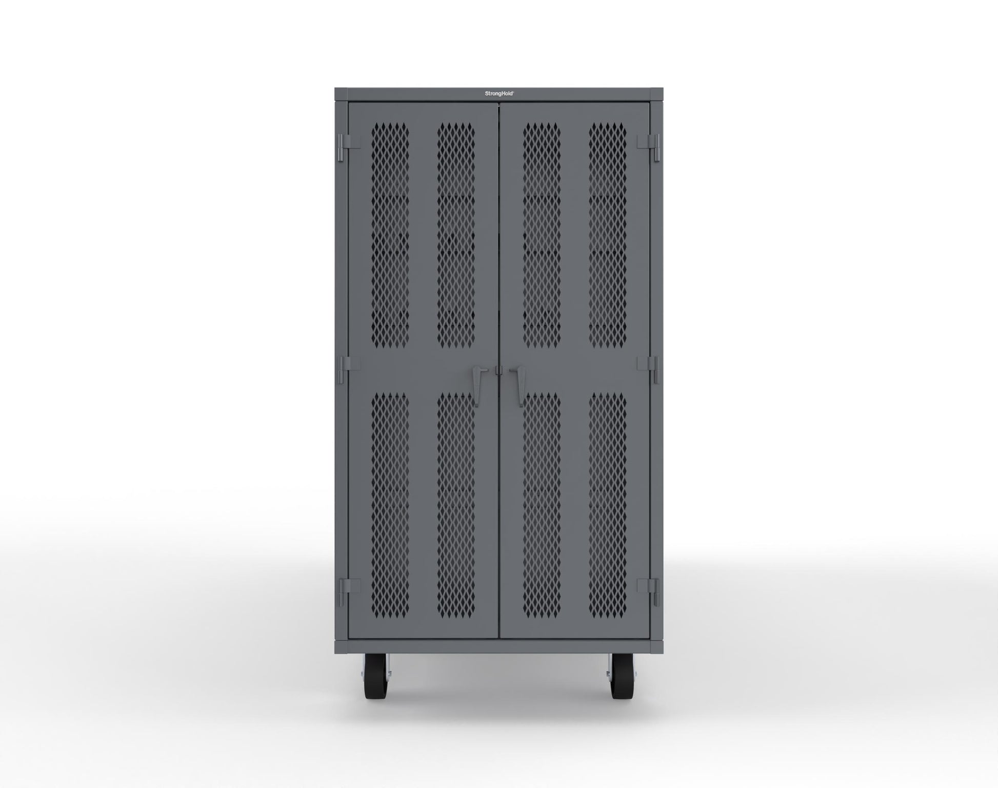 Extreme Duty Mobile Rigging Cabinet with 2 sets of 2 Ventilated Sliding Doors and 2 sets of 2 Ventilated Swing Doors with Short and Long Hangers  - 122 in. W x 50 in. D x 100 in. H - 10.27.6-4V-500-2SLD-2ED-40SH-16LH-FLP-CA-7024