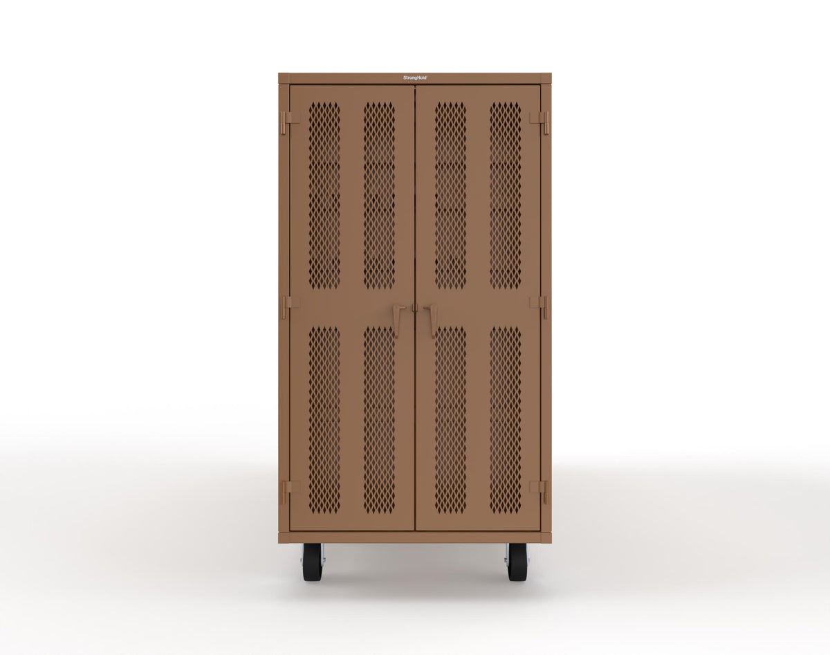 Extreme Duty Mobile Rigging Cabinet with 2 sets of 2 Ventilated Sliding Doors and 2 sets of 2 Ventilated Swing Doors with Short and Long Hangers - 122 in. W x 50 in. D x 100 in. H - 10.27.6-4V-500-2SLD-2ED-40SH-16LH-FLP-CA-8025