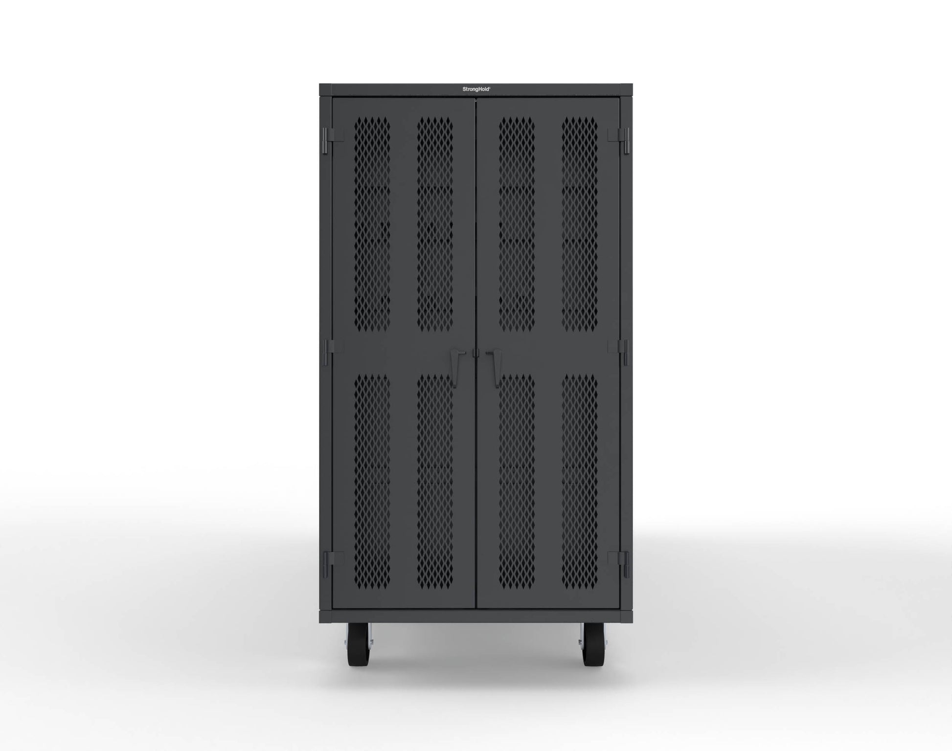 Extreme Duty Mobile Rigging Cabinet with 2 sets of 2 Ventilated Sliding Doors and 2 sets of 2 Ventilated Swing Doors with Short and Long Hangers  - 122 in. W x 50 in. D x 100 in. H - 10.27.6-4V-500-2SLD-2ED-40SH-16LH-FLP-CA-9005