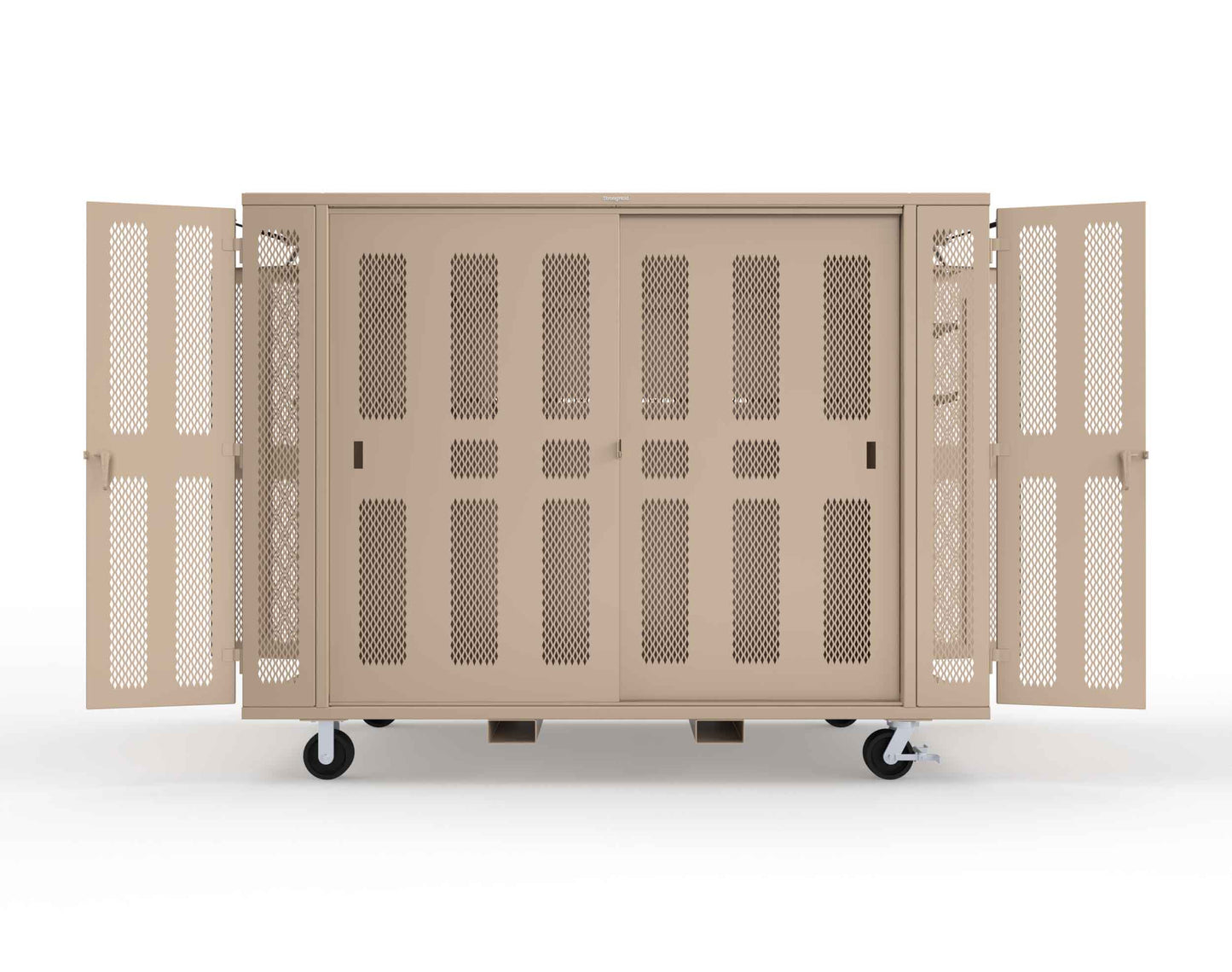 Extreme Duty Mobile Rigging Cabinet with 2 sets of 2 Ventilated Sliding Doors and 2 sets of 2 Ventilated Swing Doors with Short and Long Hangers  - 122 in. W x 50 in. D x 100 in. H - 10.27.6-4V-500-2SLD-2ED-40SH-16LH-FLP-CA-1019