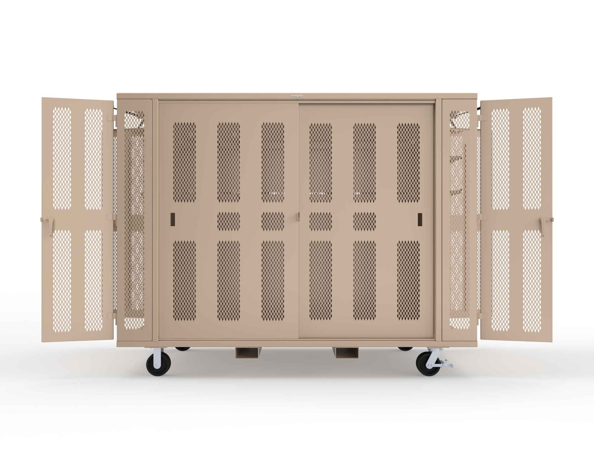 Extreme Duty Mobile Rigging Cabinet with 2 sets of 2 Ventilated Sliding Doors and 2 sets of 2 Ventilated Swing Doors with Short and Long Hangers  - 122 in. W x 50 in. D x 100 in. H - 10.27.6-4V-500-2SLD-2ED-40SH-16LH-FLP-CA-1019