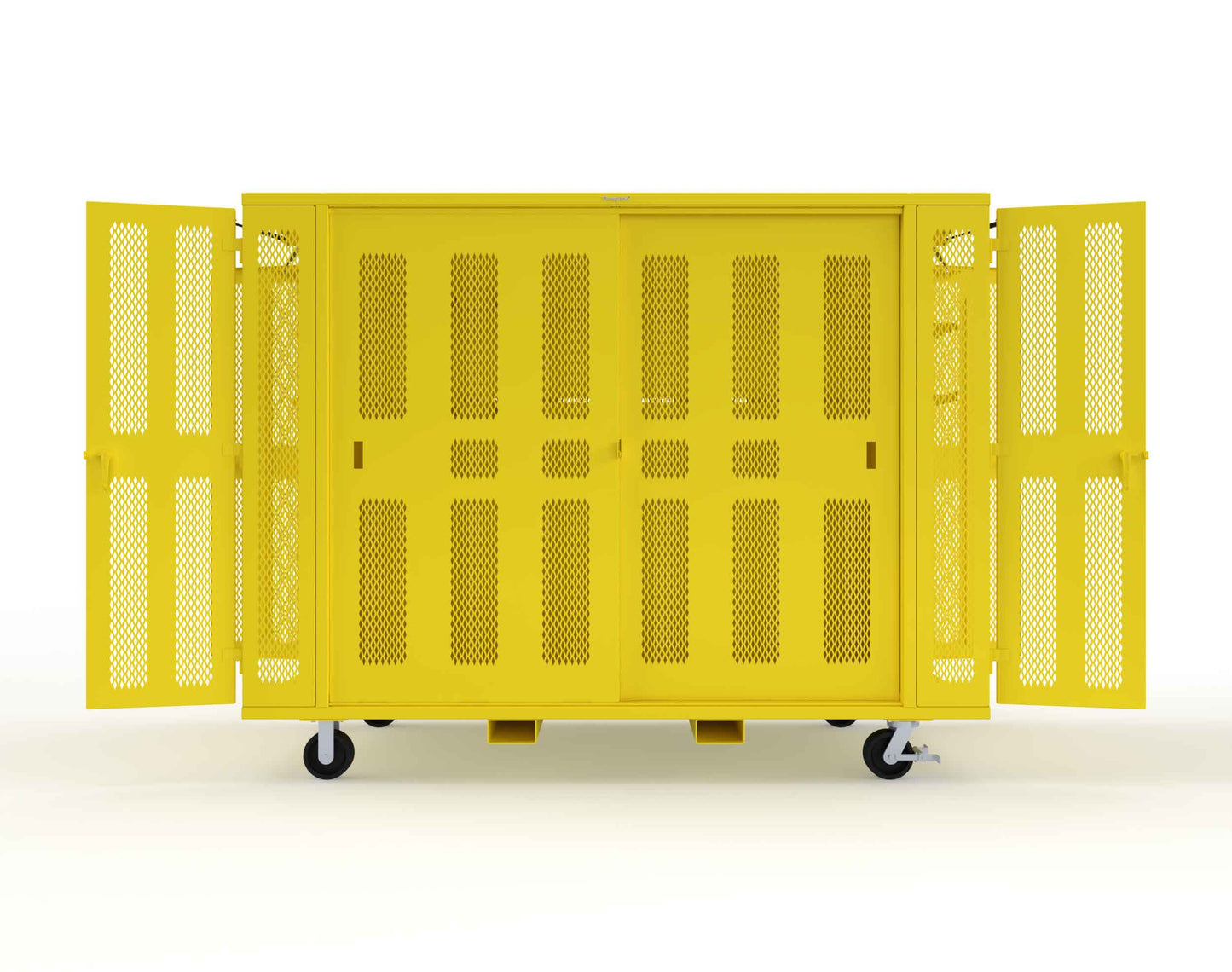 Extreme Duty Mobile Rigging Cabinet with 2 sets of 2 Ventilated Sliding Doors and 2 sets of 2 Ventilated Swing Doors with Short and Long Hangers  - 122 in. W x 50 in. D x 100 in. H - 10.27.6-4V-500-2SLD-2ED-40SH-16LH-FLP-CA-1021