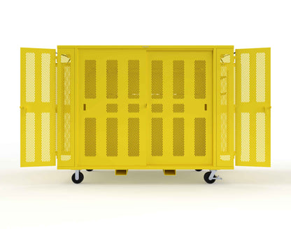 Extreme Duty Mobile Rigging Cabinet with 2 sets of 2 Ventilated Sliding Doors and 2 sets of 2 Ventilated Swing Doors with Short and Long Hangers  - 122 in. W x 50 in. D x 100 in. H - 10.27.6-4V-500-2SLD-2ED-40SH-16LH-FLP-CA-1021