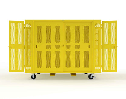 Extreme Duty Mobile Rigging Cabinet with 2 sets of 2 Ventilated Sliding Doors and 2 sets of 2 Ventilated Swing Doors with Short and Long Hangers - 122 in. W x 50 in. D x 100 in. H - 10.27.6-4V-500-2SLD-2ED-40SH-16LH-FLP-CA-1023