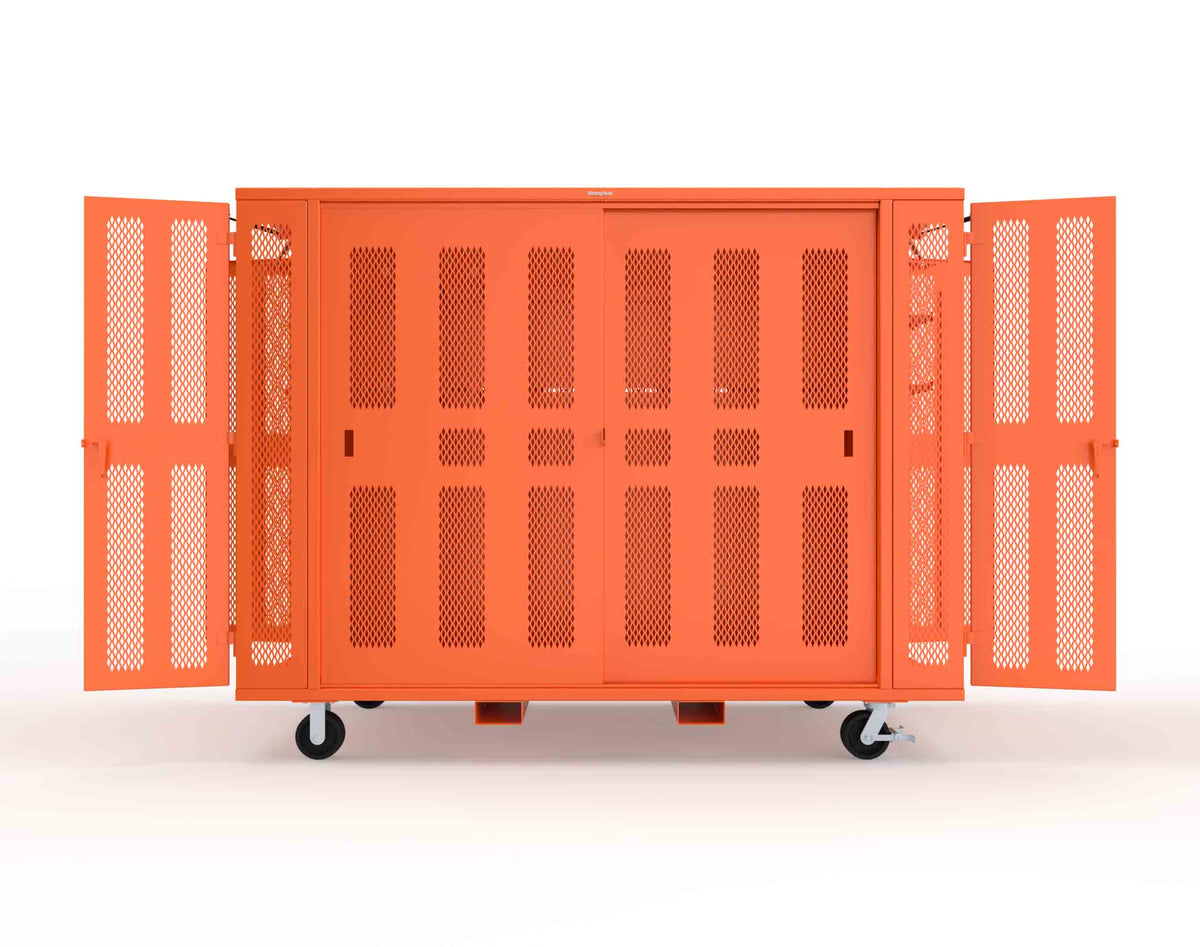 Extreme Duty Mobile Rigging Cabinet with 2 sets of 2 Ventilated Sliding Doors and 2 sets of 2 Ventilated Swing Doors with Short and Long Hangers - 122 in. W x 50 in. D x 100 in. H - 10.27.6-4V-500-2SLD-2ED-40SH-16LH-FLP-CA-2004