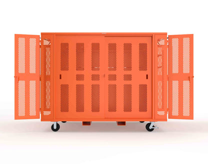 Extreme Duty Mobile Rigging Cabinet with 2 sets of 2 Ventilated Sliding Doors and 2 sets of 2 Ventilated Swing Doors with Short and Long Hangers - 122 in. W x 50 in. D x 100 in. H - 10.27.6-4V-500-2SLD-2ED-40SH-16LH-FLP-CA-2004