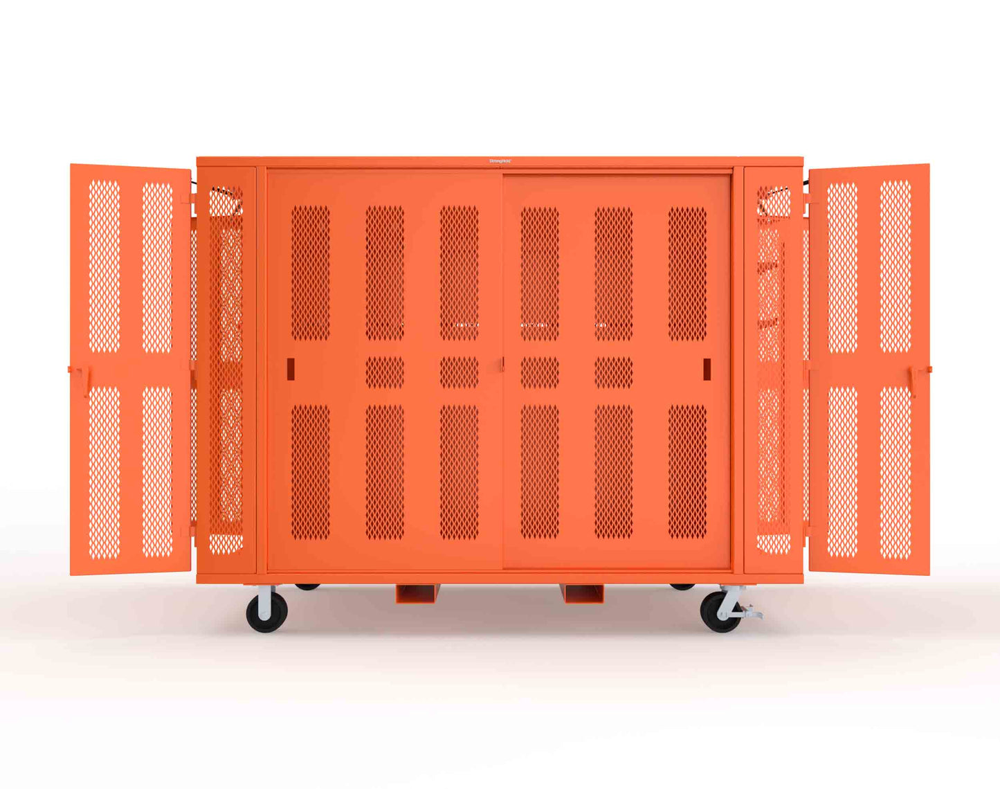Extreme Duty Mobile Rigging Cabinet with 2 sets of 2 Ventilated Sliding Doors and 2 sets of 2 Ventilated Swing Doors with Short and Long Hangers  - 122 in. W x 50 in. D x 100 in. H - 10.27.6-4V-500-2SLD-2ED-40SH-16LH-FLP-CA-2009