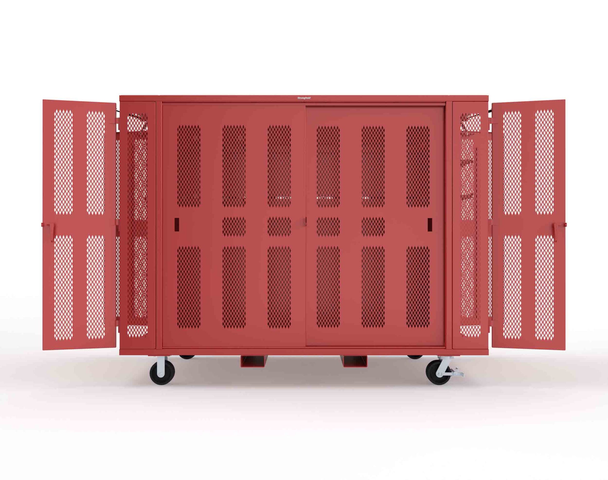 Extreme Duty Mobile Rigging Cabinet with 2 sets of 2 Ventilated Sliding Doors and 2 sets of 2 Ventilated Swing Doors with Short and Long Hangers  - 122 in. W x 50 in. D x 100 in. H - 10.27.6-4V-500-2SLD-2ED-40SH-16LH-FLP-CA-3001