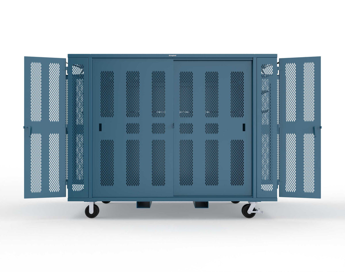 Extreme Duty Mobile Rigging Cabinet with 2 sets of 2 Ventilated Sliding Doors and 2 sets of 2 Ventilated Swing Doors with Short and Long Hangers - 122 in. W x 50 in. D x 100 in. H - 10.27.6-4V-500-2SLD-2ED-40SH-16LH-FLP-CA-5010