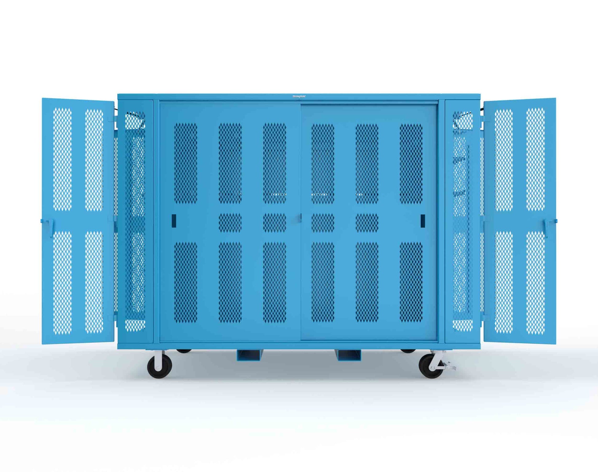 Extreme Duty Mobile Rigging Cabinet with 2 sets of 2 Ventilated Sliding Doors and 2 sets of 2 Ventilated Swing Doors with Short and Long Hangers  - 122 in. W x 50 in. D x 100 in. H - 10.27.6-4V-500-2SLD-2ED-40SH-16LH-FLP-CA-5012