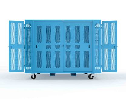 Extreme Duty Mobile Rigging Cabinet with 2 sets of 2 Ventilated Sliding Doors and 2 sets of 2 Ventilated Swing Doors with Short and Long Hangers  - 122 in. W x 50 in. D x 100 in. H - 10.27.6-4V-500-2SLD-2ED-40SH-16LH-FLP-CA-5012