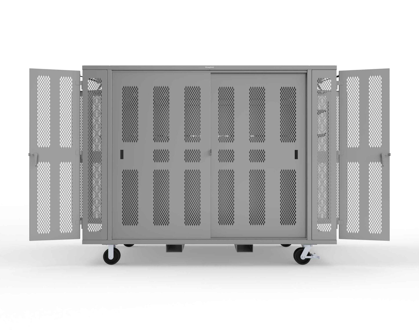 Extreme Duty Mobile Rigging Cabinet with 2 sets of 2 Ventilated Sliding Doors and 2 sets of 2 Ventilated Swing Doors with Short and Long Hangers  - 122 in. W x 50 in. D x 100 in. H - 10.27.6-4V-500-2SLD-2ED-40SH-16LH-FLP-CA-7037