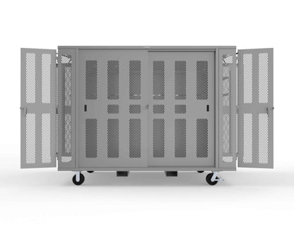 Extreme Duty Mobile Rigging Cabinet with 2 sets of 2 Ventilated Sliding Doors and 2 sets of 2 Ventilated Swing Doors with Short and Long Hangers  - 122 in. W x 50 in. D x 100 in. H - 10.27.6-4V-500-2SLD-2ED-40SH-16LH-FLP-CA-7037