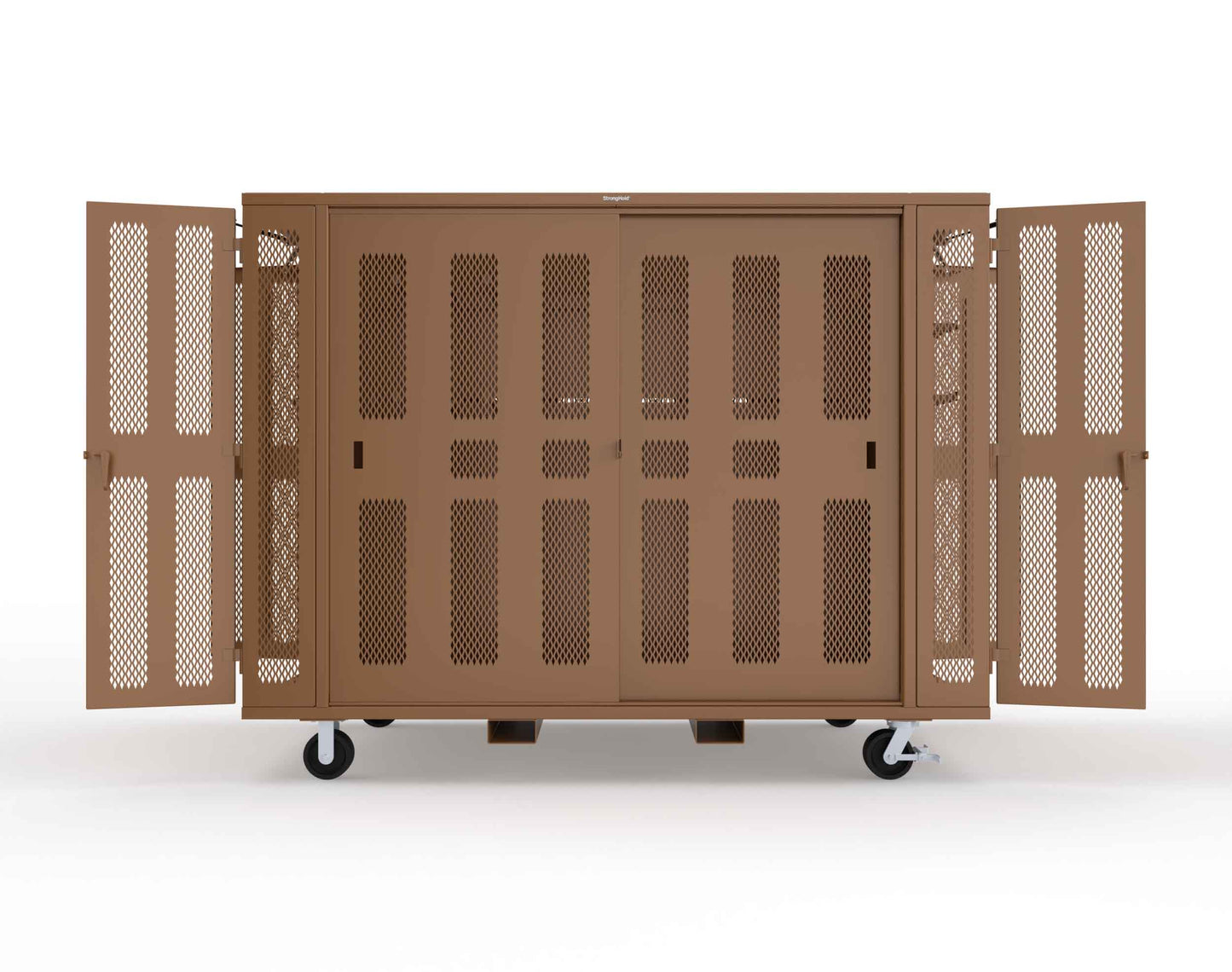 Extreme Duty Mobile Rigging Cabinet with 2 sets of 2 Ventilated Sliding Doors and 2 sets of 2 Ventilated Swing Doors with Short and Long Hangers  - 122 in. W x 50 in. D x 100 in. H - 10.27.6-4V-500-2SLD-2ED-40SH-16LH-FLP-CA-8008