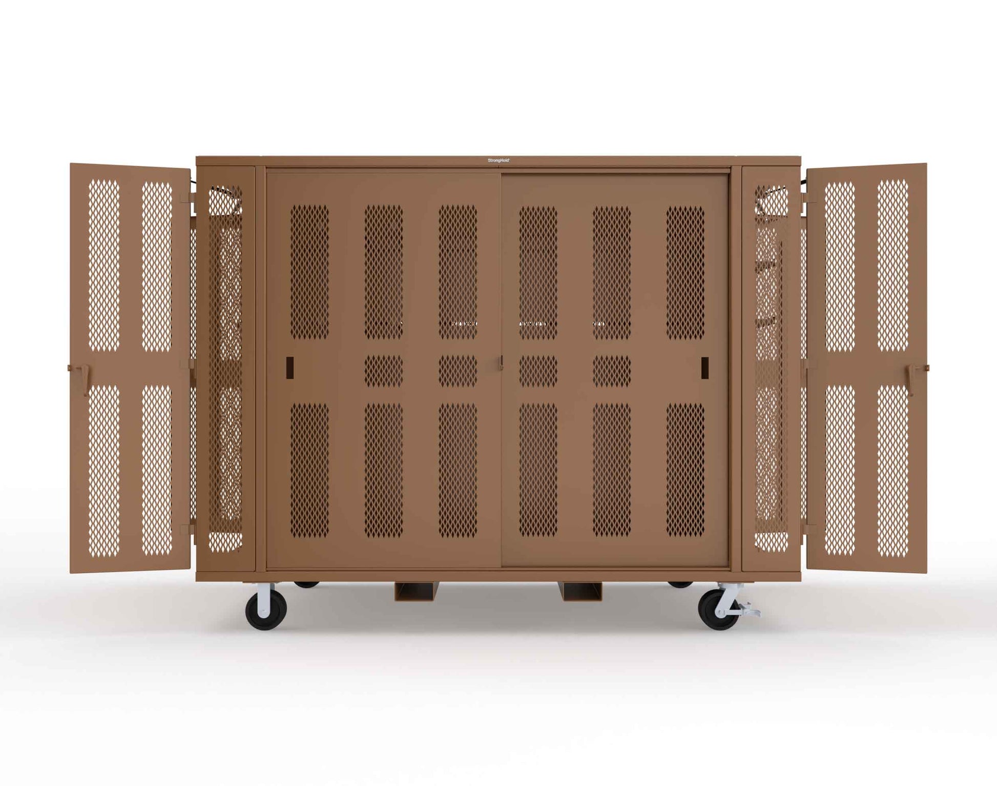 Extreme Duty Mobile Rigging Cabinet with 2 sets of 2 Ventilated Sliding Doors and 2 sets of 2 Ventilated Swing Doors with Short and Long Hangers  - 122 in. W x 50 in. D x 100 in. H - 10.27.6-4V-500-2SLD-2ED-40SH-16LH-FLP-CA-8008
