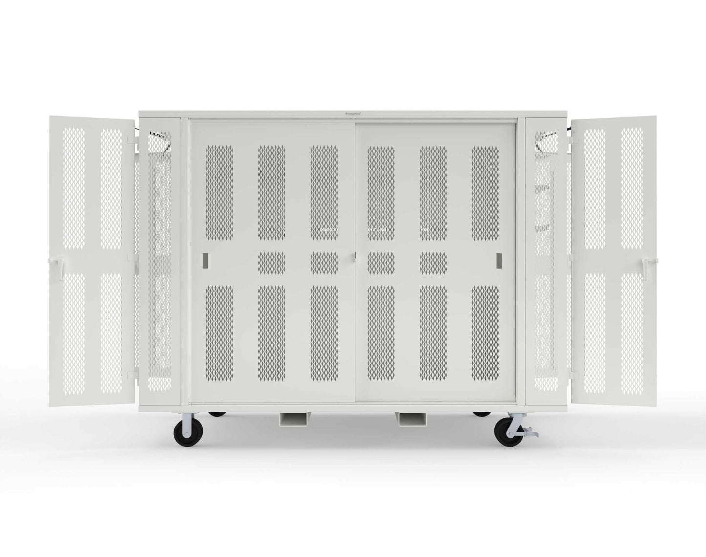 Extreme Duty Mobile Rigging Cabinet with 2 sets of 2 Ventilated Sliding Doors and 2 sets of 2 Ventilated Swing Doors with Short and Long Hangers  - 122 in. W x 50 in. D x 100 in. H - 10.27.6-4V-500-2SLD-2ED-40SH-16LH-FLP-CA-9003