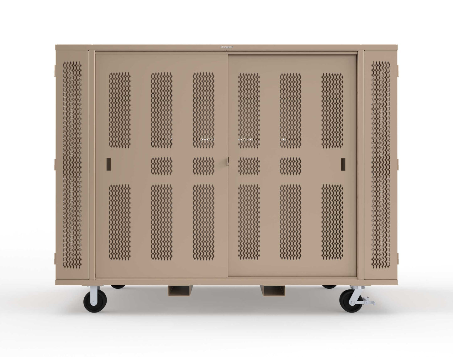 Extreme Duty Mobile Rigging Cabinet with 2 sets of 2 Ventilated Sliding Doors and 2 sets of 2 Ventilated Swing Doors with Short and Long Hangers  - 122 in. W x 50 in. D x 100 in. H - 10.27.6-4V-500-2SLD-2ED-40SH-16LH-FLP-CA-1019