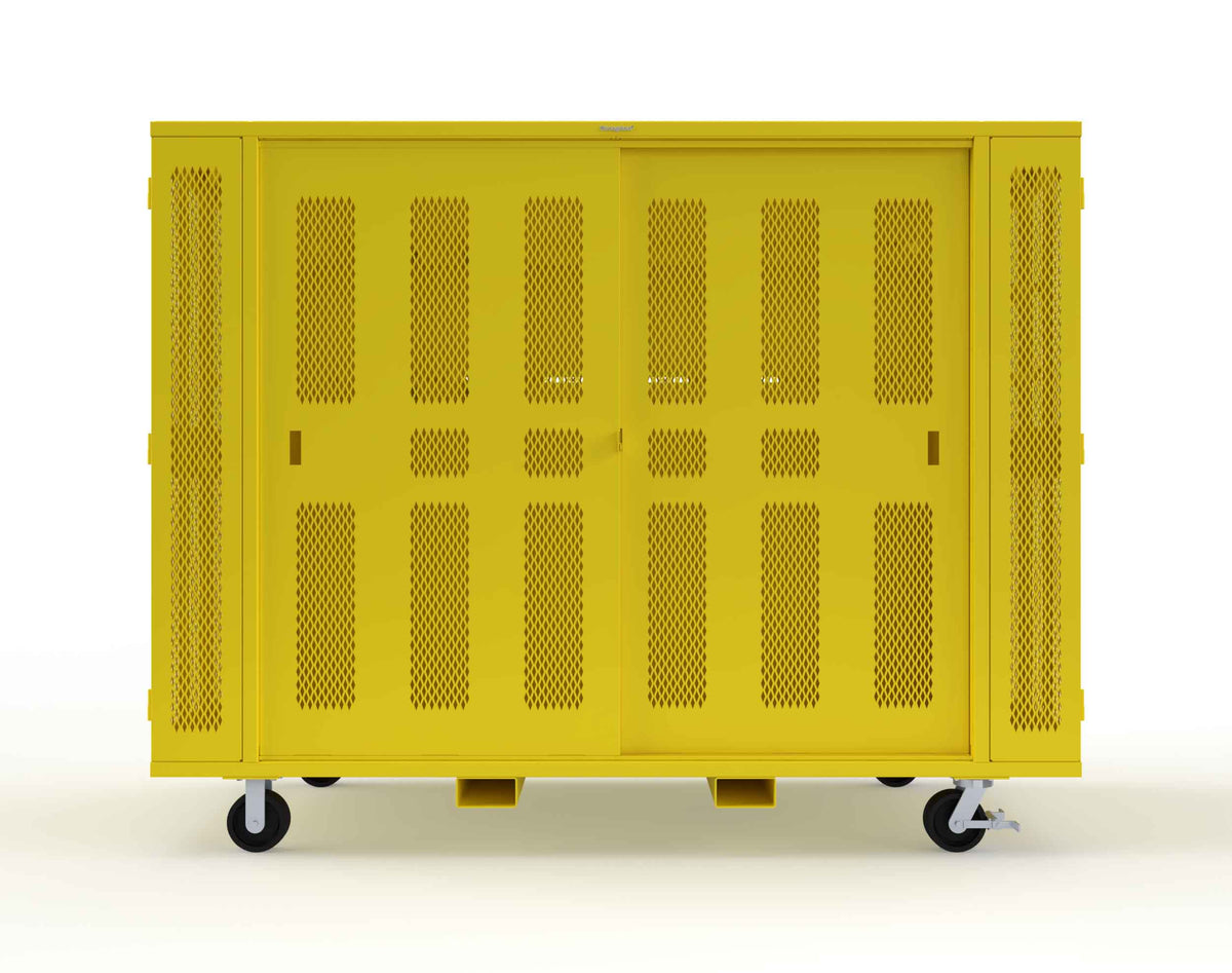 Extreme Duty Mobile Rigging Cabinet with 2 sets of 2 Ventilated Sliding Doors and 2 sets of 2 Ventilated Swing Doors with Short and Long Hangers - 122 in. W x 50 in. D x 100 in. H - 10.27.6-4V-500-2SLD-2ED-40SH-16LH-FLP-CA-1023