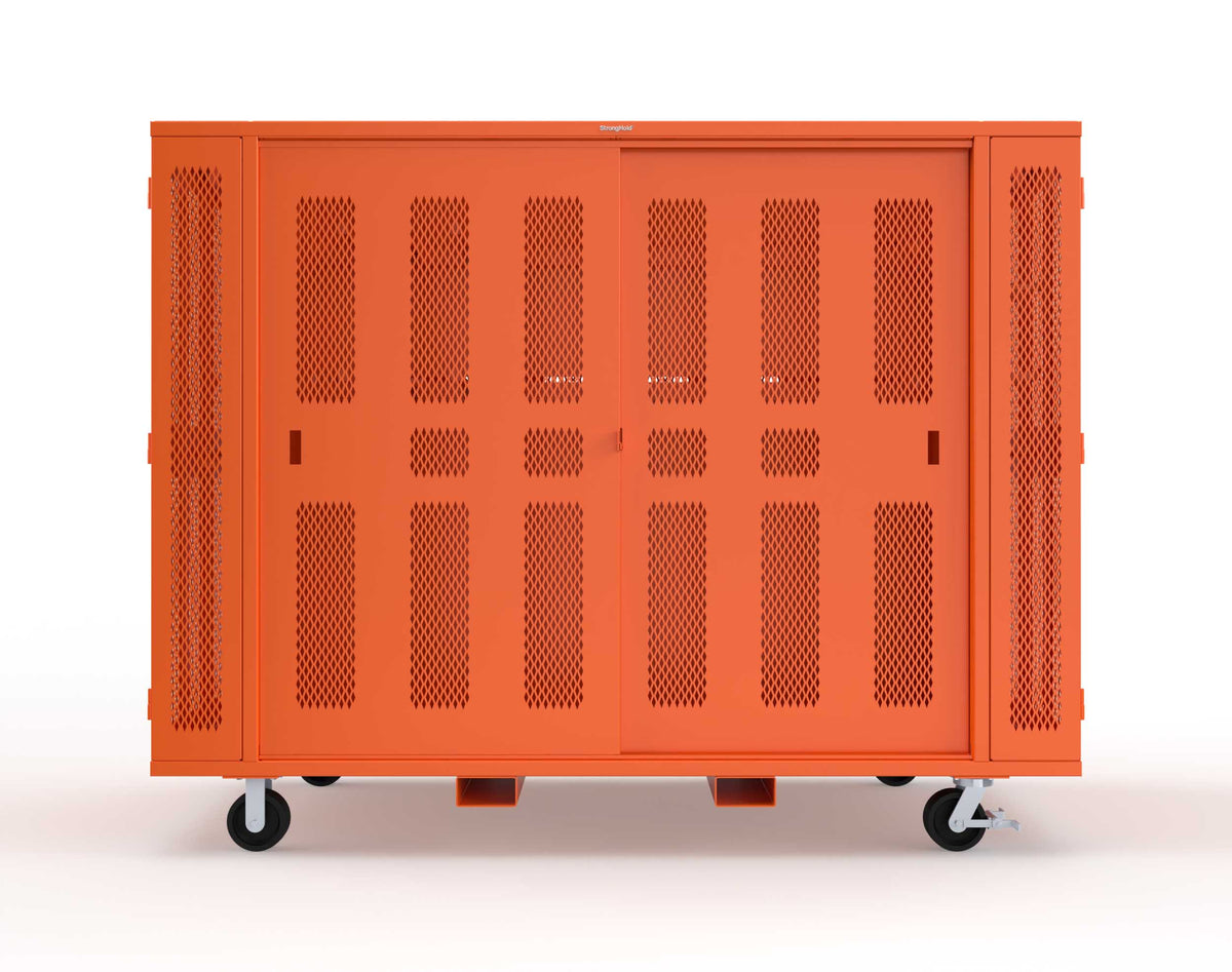 Extreme Duty Mobile Rigging Cabinet with 2 sets of 2 Ventilated Sliding Doors and 2 sets of 2 Ventilated Swing Doors with Short and Long Hangers - 122 in. W x 50 in. D x 100 in. H - 10.27.6-4V-500-2SLD-2ED-40SH-16LH-FLP-CA-2004