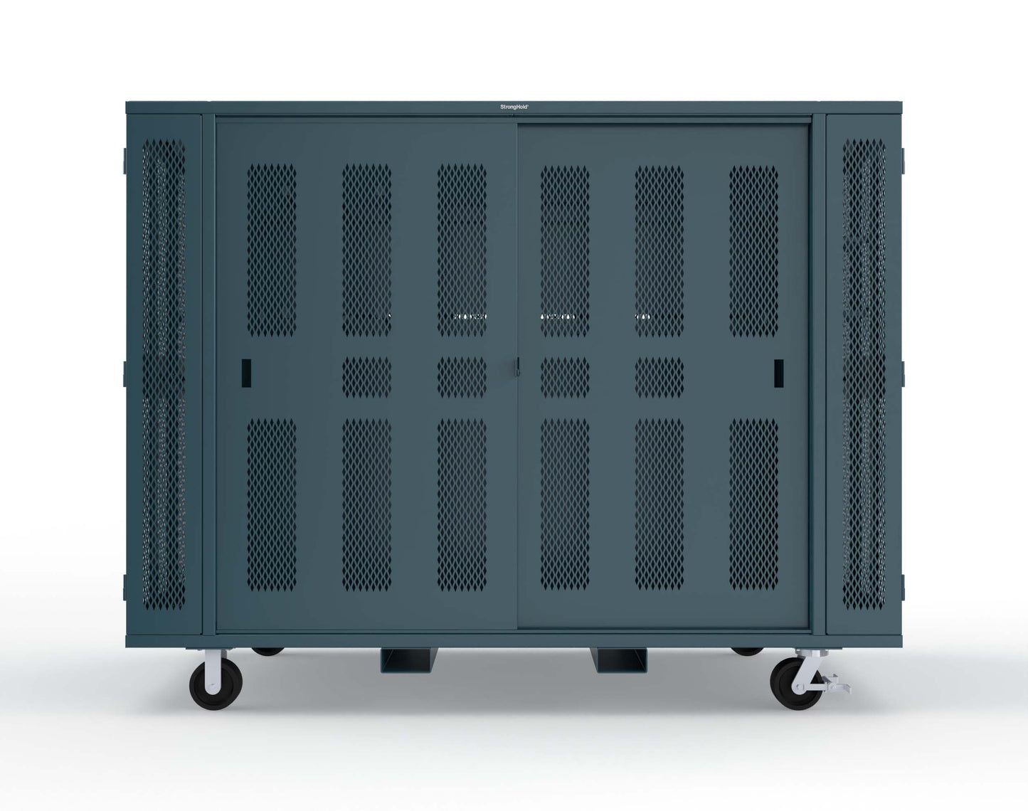 Extreme Duty Mobile Rigging Cabinet with 2 sets of 2 Ventilated Sliding Doors and 2 sets of 2 Ventilated Swing Doors with Short and Long Hangers  - 122 in. W x 50 in. D x 100 in. H - 10.27.6-4V-500-2SLD-2ED-40SH-16LH-FLP-CA-5001