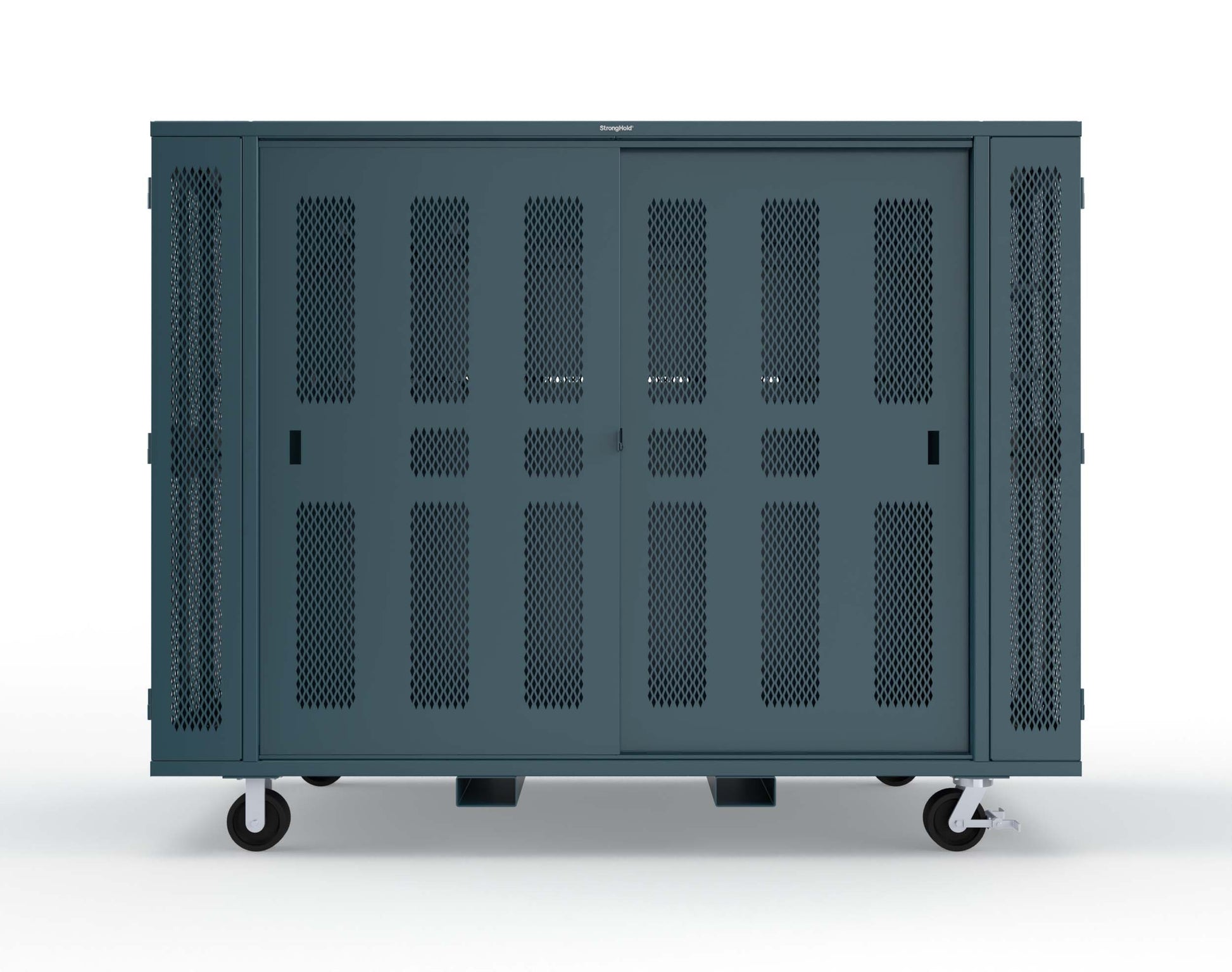 Extreme Duty Mobile Rigging Cabinet with 2 sets of 2 Ventilated Sliding Doors and 2 sets of 2 Ventilated Swing Doors with Short and Long Hangers  - 122 in. W x 50 in. D x 100 in. H - 10.27.6-4V-500-2SLD-2ED-40SH-16LH-FLP-CA-5001