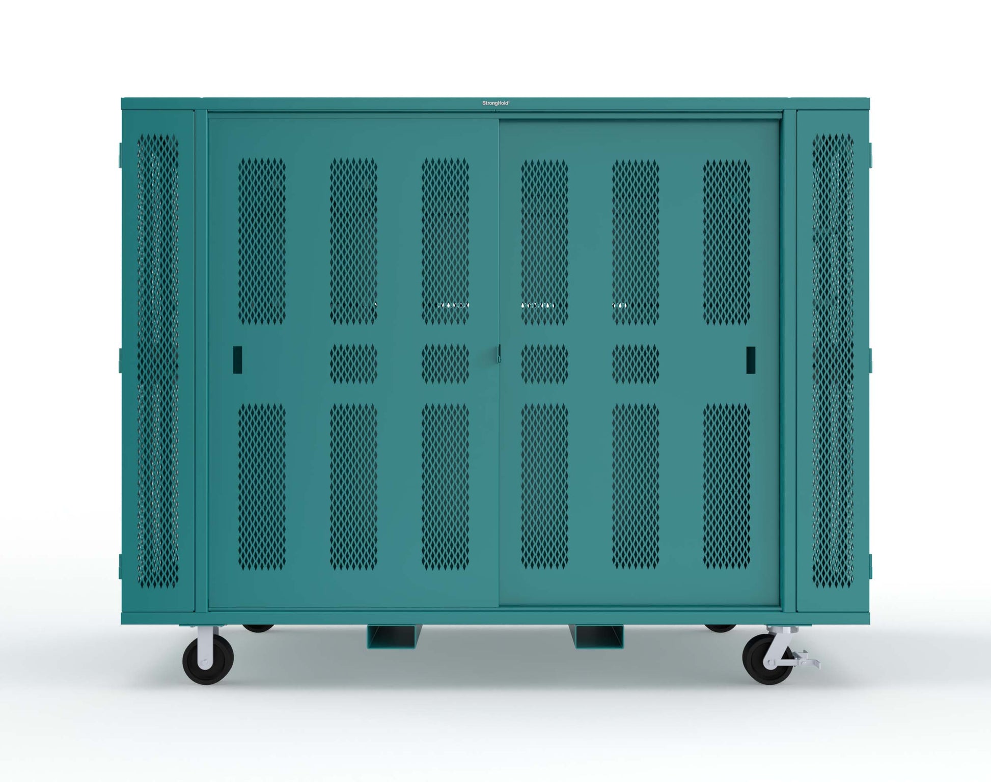 Extreme Duty Mobile Rigging Cabinet with 2 sets of 2 Ventilated Sliding Doors and 2 sets of 2 Ventilated Swing Doors with Short and Long Hangers  - 122 in. W x 50 in. D x 100 in. H - 10.27.6-4V-500-2SLD-2ED-40SH-16LH-FLP-CA-5021