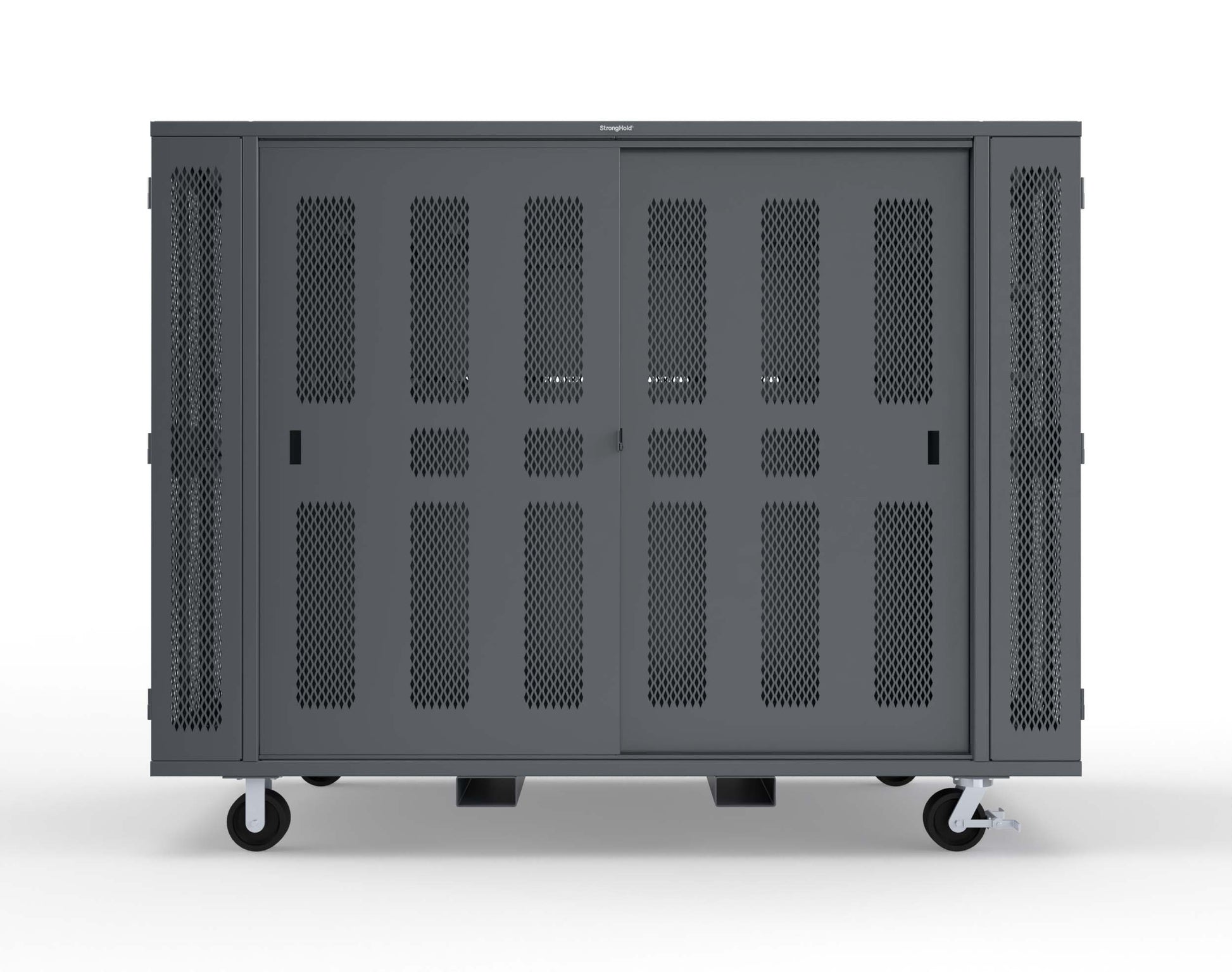 Extreme Duty Mobile Rigging Cabinet with 2 sets of 2 Ventilated Sliding Doors and 2 sets of 2 Ventilated Swing Doors with Short and Long Hangers  - 122 in. W x 50 in. D x 100 in. H - 10.27.6-4V-500-2SLD-2ED-40SH-16LH-FLP-CA-7024