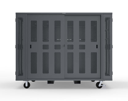 Extreme Duty Mobile Rigging Cabinet with 2 sets of 2 Ventilated Sliding Doors and 2 sets of 2 Ventilated Swing Doors with Short and Long Hangers  - 122 in. W x 50 in. D x 100 in. H - 10.27.6-4V-500-2SLD-2ED-40SH-16LH-FLP-CA-7024