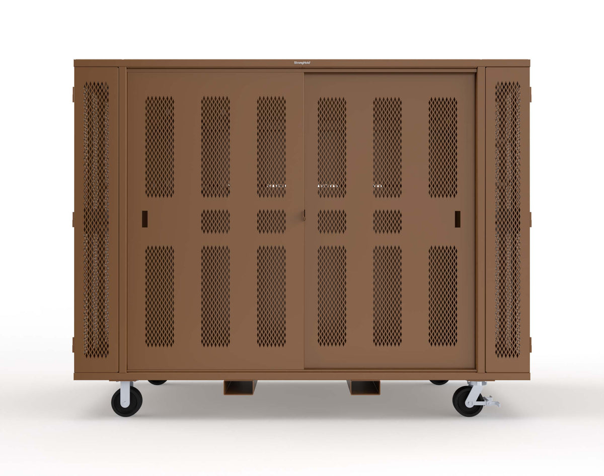 Extreme Duty Mobile Rigging Cabinet with 2 sets of 2 Ventilated Sliding Doors and 2 sets of 2 Ventilated Swing Doors with Short and Long Hangers - 122 in. W x 50 in. D x 100 in. H - 10.27.6-4V-500-2SLD-2ED-40SH-16LH-FLP-CA-8025