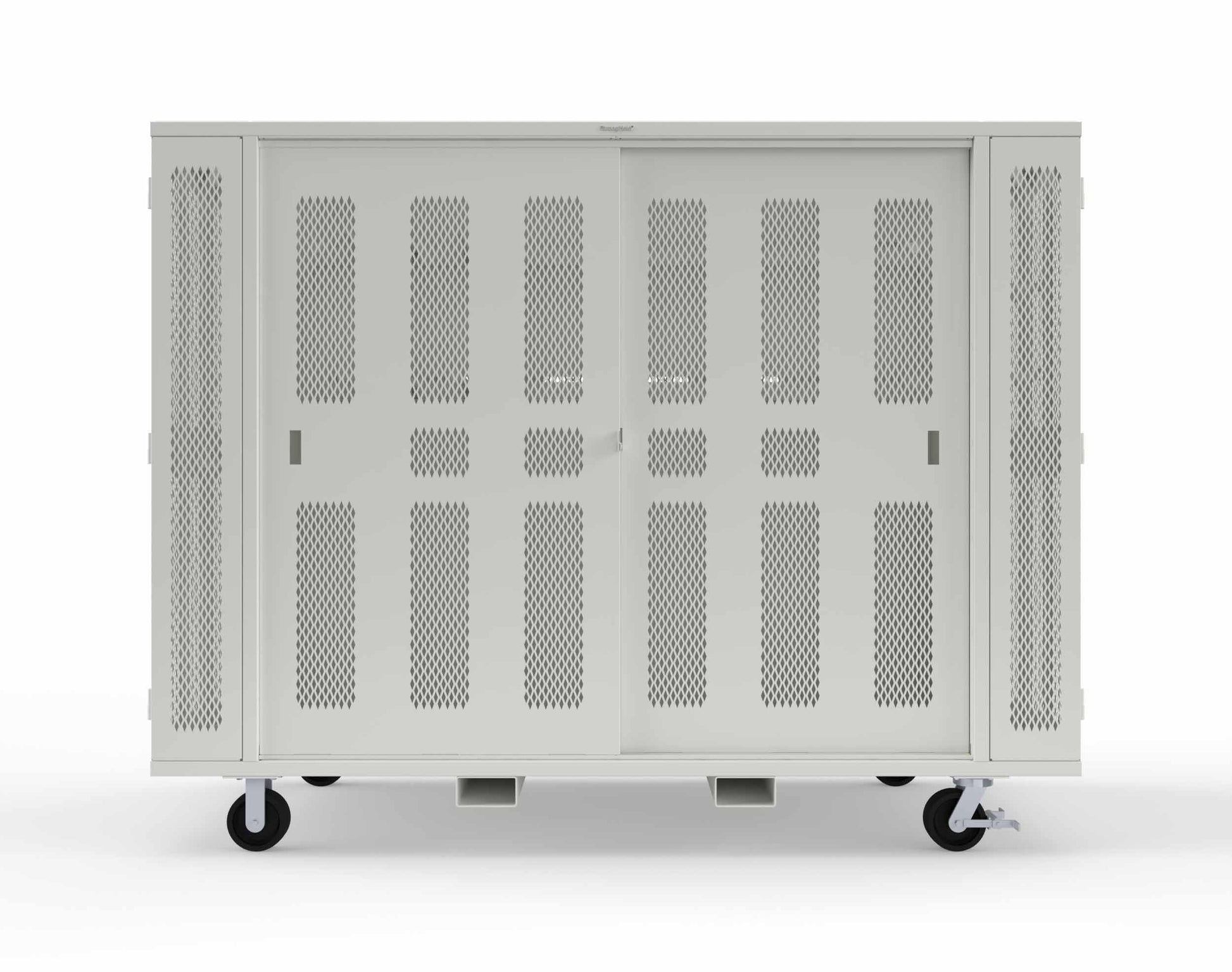 Extreme Duty Mobile Rigging Cabinet with 2 sets of 2 Ventilated Sliding Doors and 2 sets of 2 Ventilated Swing Doors with Short and Long Hangers  - 122 in. W x 50 in. D x 100 in. H - 10.27.6-4V-500-2SLD-2ED-40SH-16LH-FLP-CA-9003