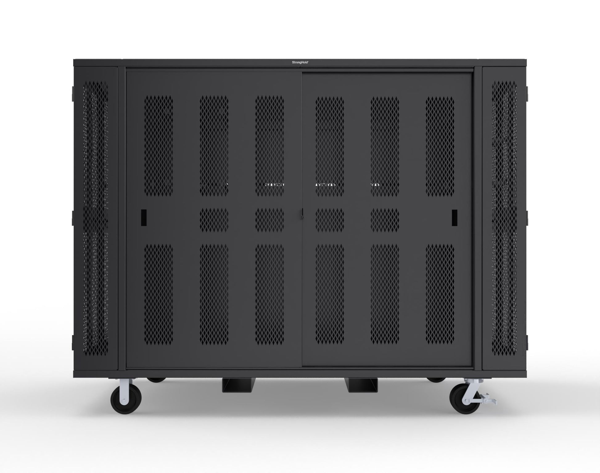 Extreme Duty Mobile Rigging Cabinet with 2 sets of 2 Ventilated Sliding Doors and 2 sets of 2 Ventilated Swing Doors with Short and Long Hangers  - 122 in. W x 50 in. D x 100 in. H - 10.27.6-4V-500-2SLD-2ED-40SH-16LH-FLP-CA-9005