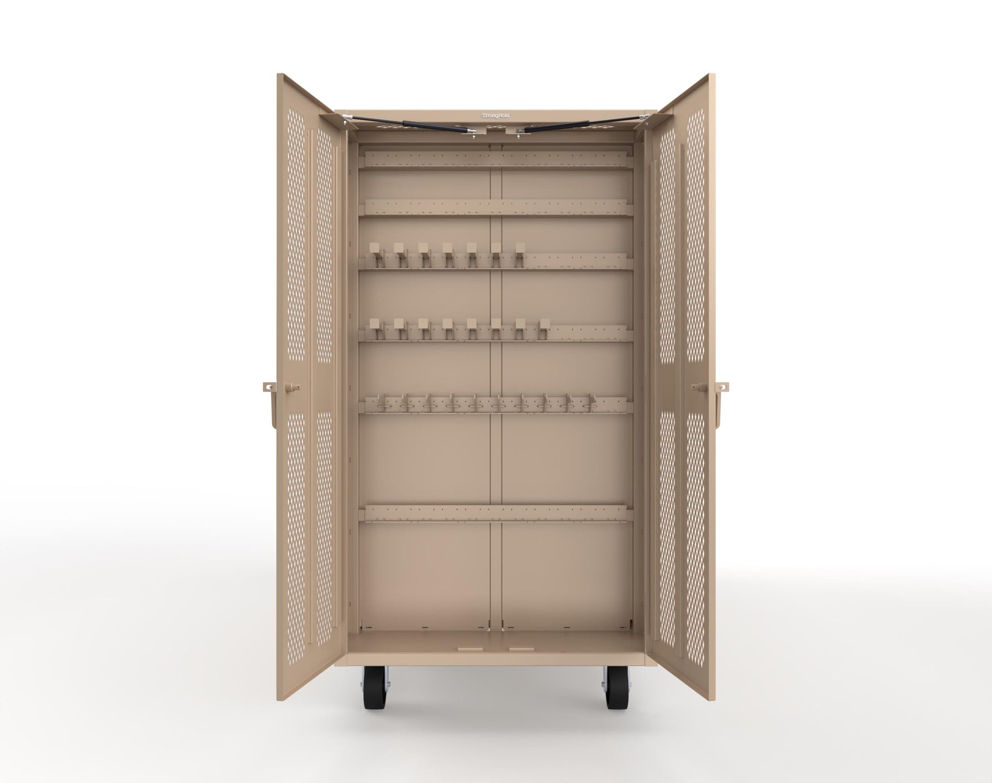 Extreme Duty Mobile Rigging Cabinet with 2 sets of 2 Ventilated Sliding Doors and 2 sets of 2 Ventilated Swing Doors with Short and Long Hangers  - 122 in. W x 50 in. D x 100 in. H - 10.27.6-4V-500-2SLD-2ED-40SH-16LH-FLP-CA-1019