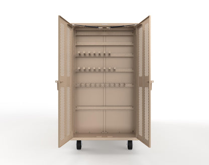 Extreme Duty Mobile Rigging Cabinet with 2 sets of 2 Ventilated Sliding Doors and 2 sets of 2 Ventilated Swing Doors with Short and Long Hangers  - 122 in. W x 50 in. D x 100 in. H - 10.27.6-4V-500-2SLD-2ED-40SH-16LH-FLP-CA-1019
