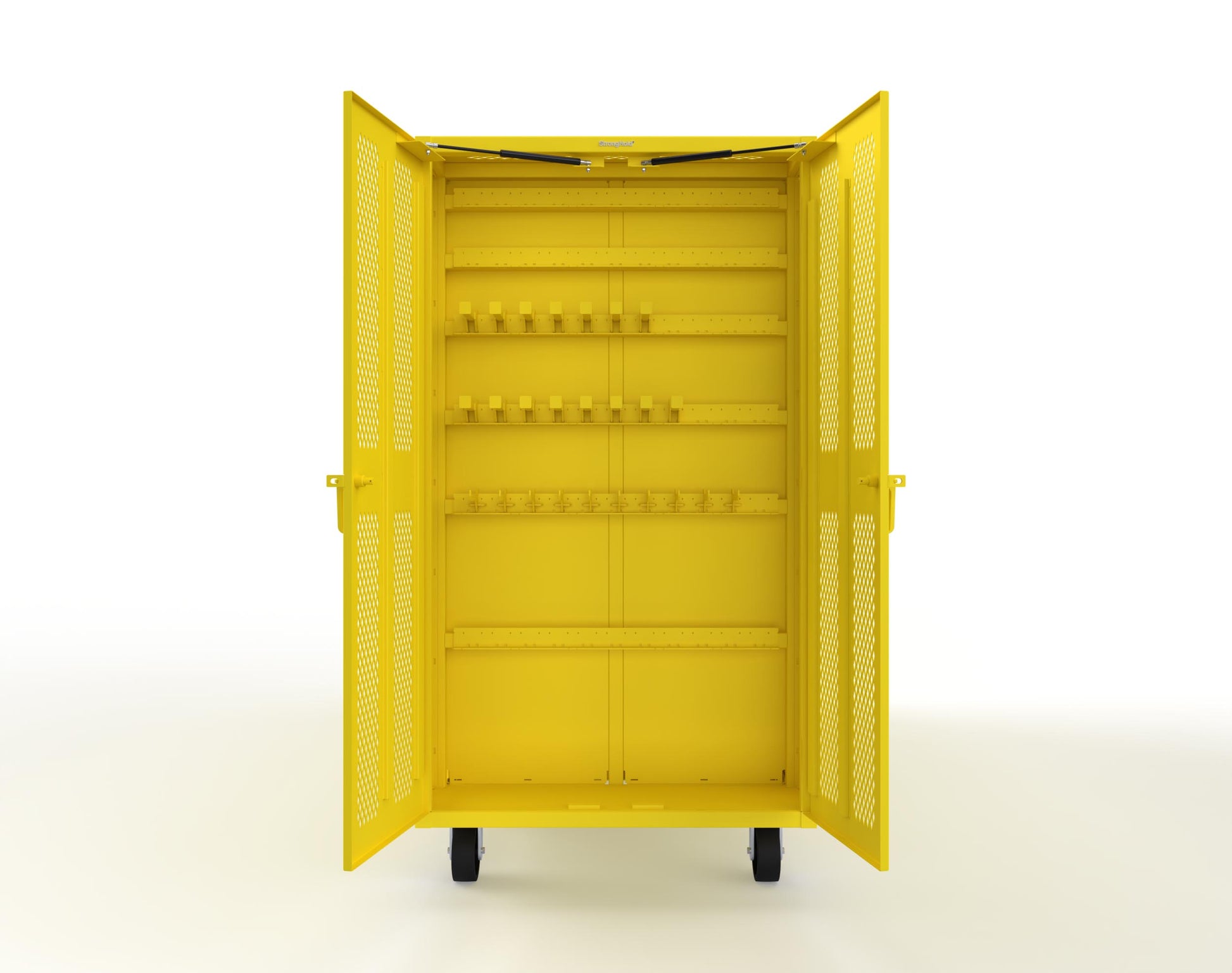 Extreme Duty Mobile Rigging Cabinet with 2 sets of 2 Ventilated Sliding Doors and 2 sets of 2 Ventilated Swing Doors with Short and Long Hangers  - 122 in. W x 50 in. D x 100 in. H - 10.27.6-4V-500-2SLD-2ED-40SH-16LH-FLP-CA-1021
