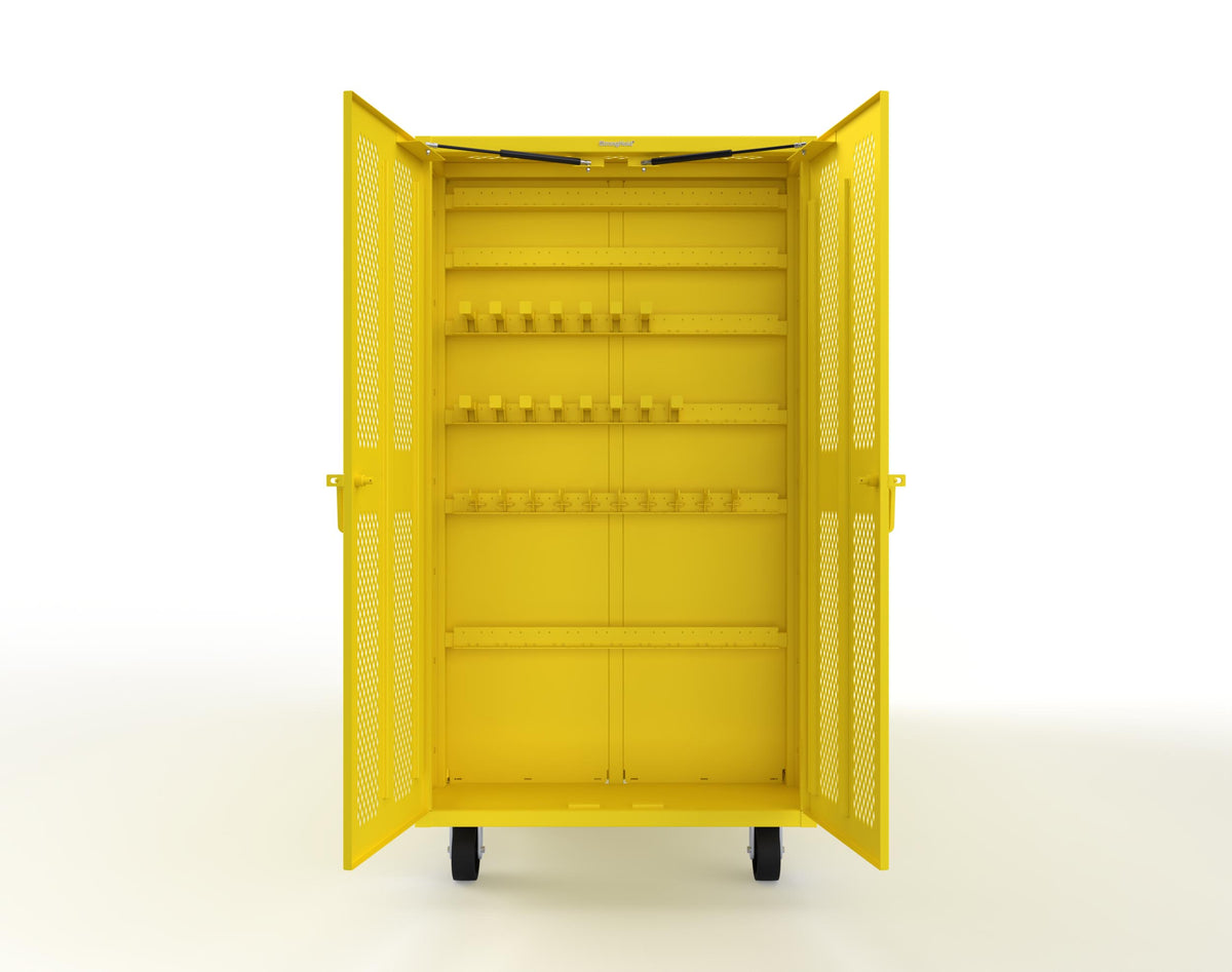 Extreme Duty Mobile Rigging Cabinet with 2 sets of 2 Ventilated Sliding Doors and 2 sets of 2 Ventilated Swing Doors with Short and Long Hangers - 122 in. W x 50 in. D x 100 in. H - 10.27.6-4V-500-2SLD-2ED-40SH-16LH-FLP-CA-1023