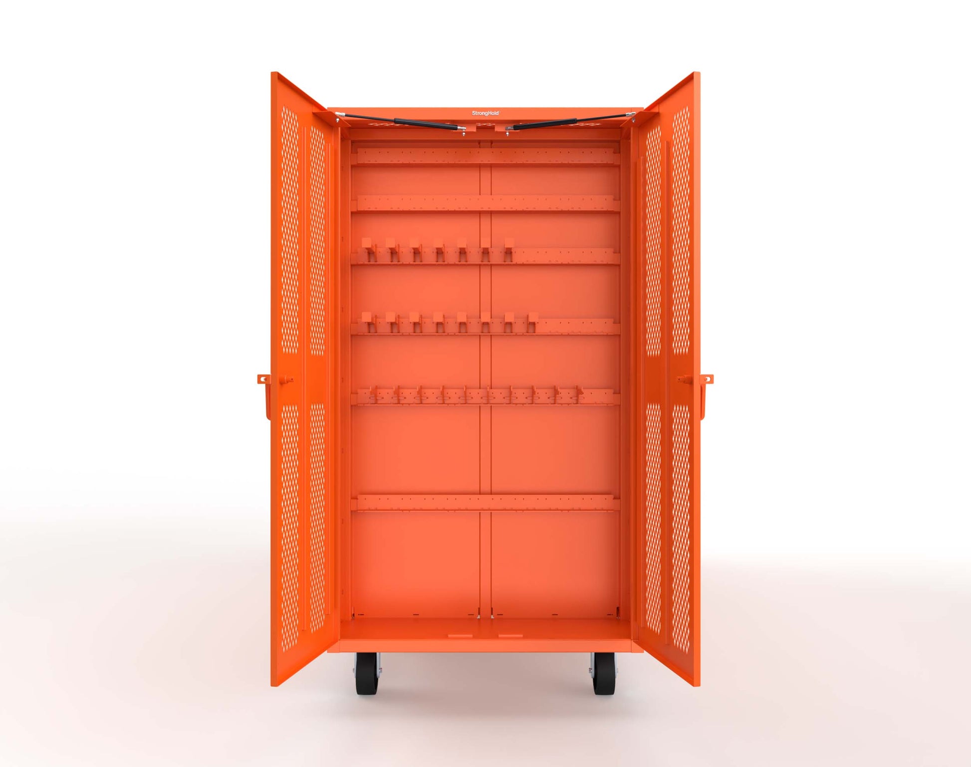 Extreme Duty Mobile Rigging Cabinet with 2 sets of 2 Ventilated Sliding Doors and 2 sets of 2 Ventilated Swing Doors with Short and Long Hangers  - 122 in. W x 50 in. D x 100 in. H - 10.27.6-4V-500-2SLD-2ED-40SH-16LH-FLP-CA-2009
