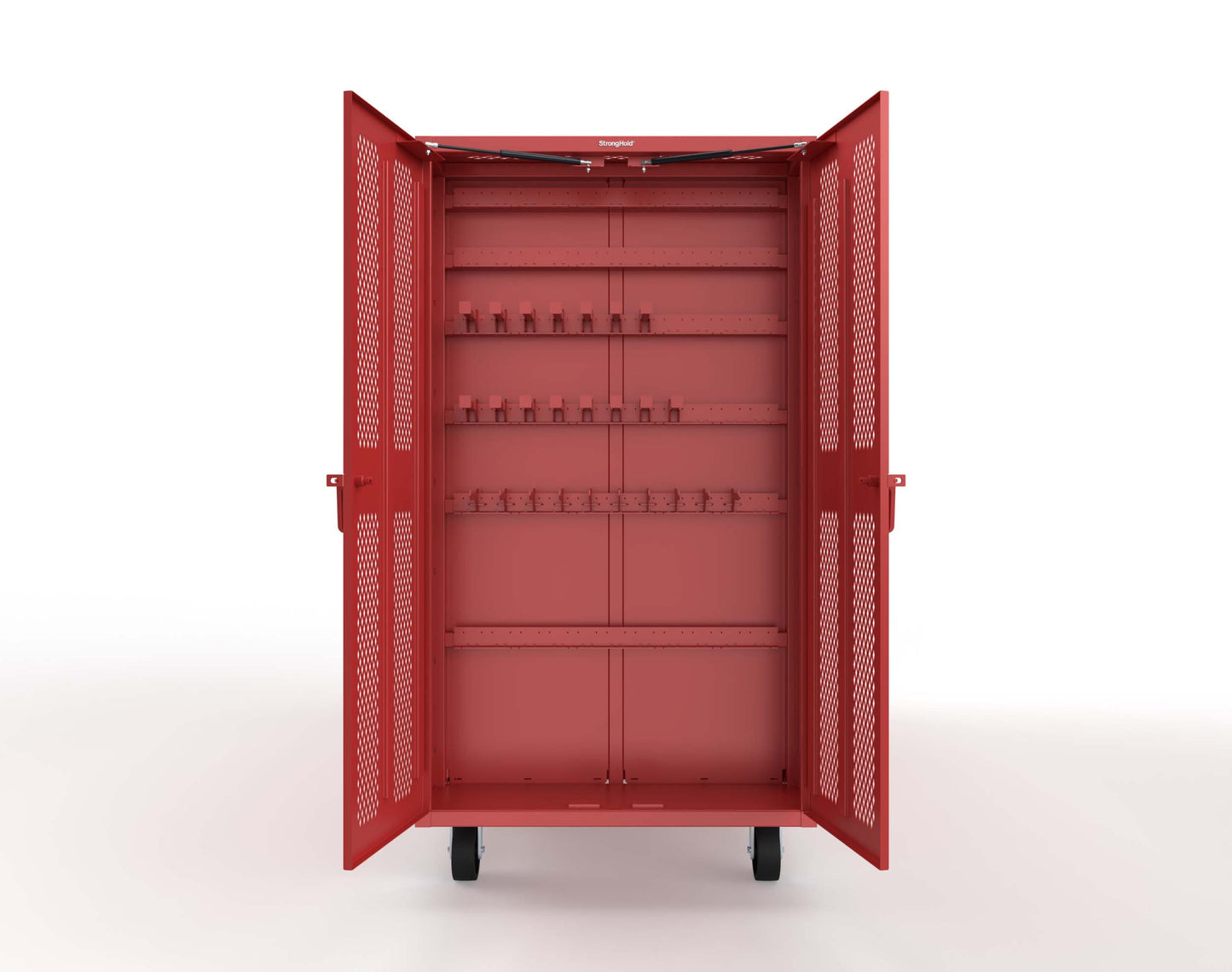 Extreme Duty Mobile Rigging Cabinet with 2 sets of 2 Ventilated Sliding Doors and 2 sets of 2 Ventilated Swing Doors with Short and Long Hangers  - 122 in. W x 50 in. D x 100 in. H - 10.27.6-4V-500-2SLD-2ED-40SH-16LH-FLP-CA-3001
