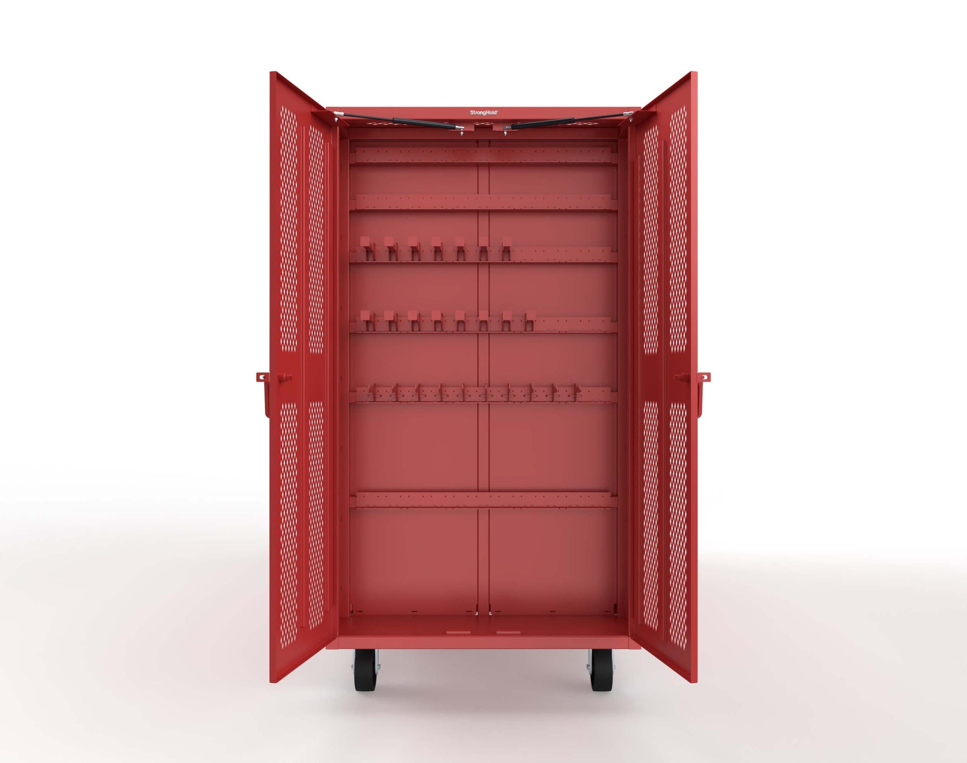 Extreme Duty Mobile Rigging Cabinet with 2 sets of 2 Ventilated Sliding Doors and 2 sets of 2 Ventilated Swing Doors with Short and Long Hangers  - 122 in. W x 50 in. D x 100 in. H - 10.27.6-4V-500-2SLD-2ED-40SH-16LH-FLP-CA-3001