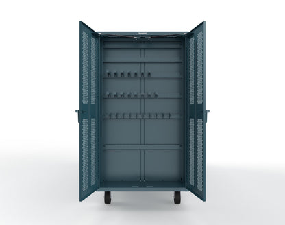 Extreme Duty Mobile Rigging Cabinet with 2 sets of 2 Ventilated Sliding Doors and 2 sets of 2 Ventilated Swing Doors with Short and Long Hangers  - 122 in. W x 50 in. D x 100 in. H - 10.27.6-4V-500-2SLD-2ED-40SH-16LH-FLP-CA-5001