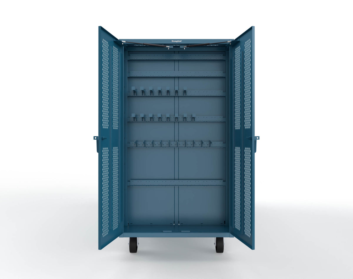 Extreme Duty Mobile Rigging Cabinet with 2 sets of 2 Ventilated Sliding Doors and 2 sets of 2 Ventilated Swing Doors with Short and Long Hangers - 122 in. W x 50 in. D x 100 in. H - 10.27.6-4V-500-2SLD-2ED-40SH-16LH-FLP-CA-5010