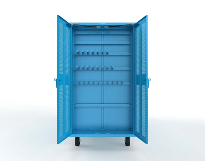 Extreme Duty Mobile Rigging Cabinet with 2 sets of 2 Ventilated Sliding Doors and 2 sets of 2 Ventilated Swing Doors with Short and Long Hangers  - 122 in. W x 50 in. D x 100 in. H - 10.27.6-4V-500-2SLD-2ED-40SH-16LH-FLP-CA-5012