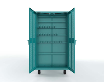 Extreme Duty Mobile Rigging Cabinet with 2 sets of 2 Ventilated Sliding Doors and 2 sets of 2 Ventilated Swing Doors with Short and Long Hangers  - 122 in. W x 50 in. D x 100 in. H - 10.27.6-4V-500-2SLD-2ED-40SH-16LH-FLP-CA-5021