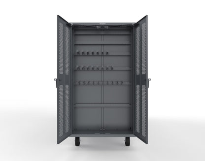 Extreme Duty Mobile Rigging Cabinet with 2 sets of 2 Ventilated Sliding Doors and 2 sets of 2 Ventilated Swing Doors with Short and Long Hangers  - 122 in. W x 50 in. D x 100 in. H - 10.27.6-4V-500-2SLD-2ED-40SH-16LH-FLP-CA-7024