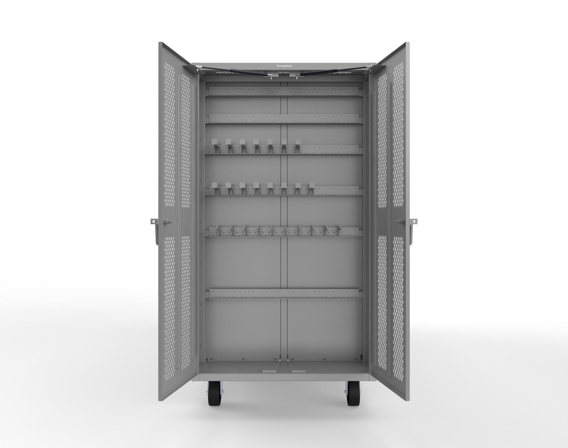 Extreme Duty Mobile Rigging Cabinet with 2 sets of 2 Ventilated Sliding Doors and 2 sets of 2 Ventilated Swing Doors with Short and Long Hangers  - 122 in. W x 50 in. D x 100 in. H - 10.27.6-4V-500-2SLD-2ED-40SH-16LH-FLP-CA-7037