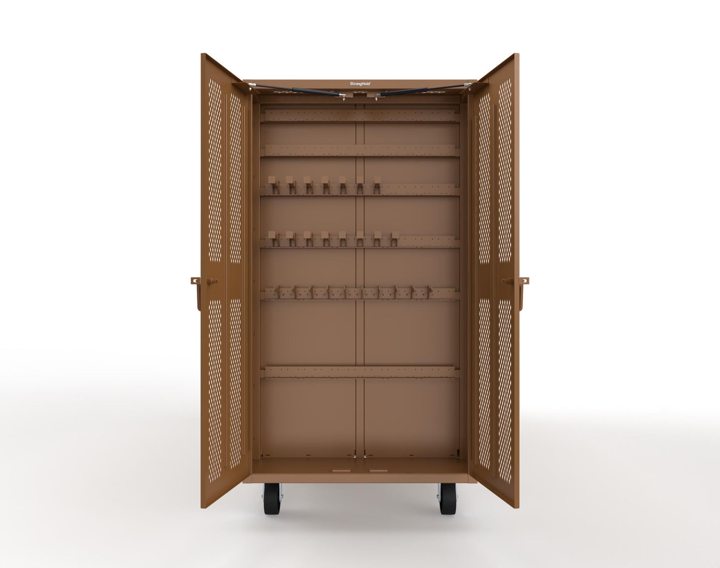 Extreme Duty Mobile Rigging Cabinet with 2 sets of 2 Ventilated Sliding Doors and 2 sets of 2 Ventilated Swing Doors with Short and Long Hangers  - 122 in. W x 50 in. D x 100 in. H - 10.27.6-4V-500-2SLD-2ED-40SH-16LH-FLP-CA-8008